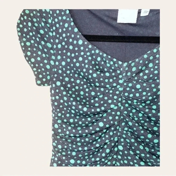 ANTHROPOLOGIE POSTMARK GREEN POLKA DOT RUCHED PEPLUM TOP SIZE XSMALL - Picture 4 of 7